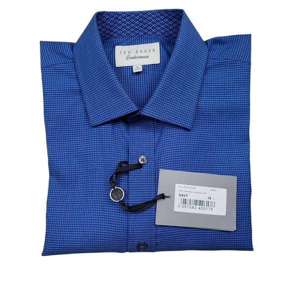 NWT Ted Baker Endurance Dress Shirt Mens 16 34/35 Blue Shot Gingham Long Sleeve - Picture 3 of 9